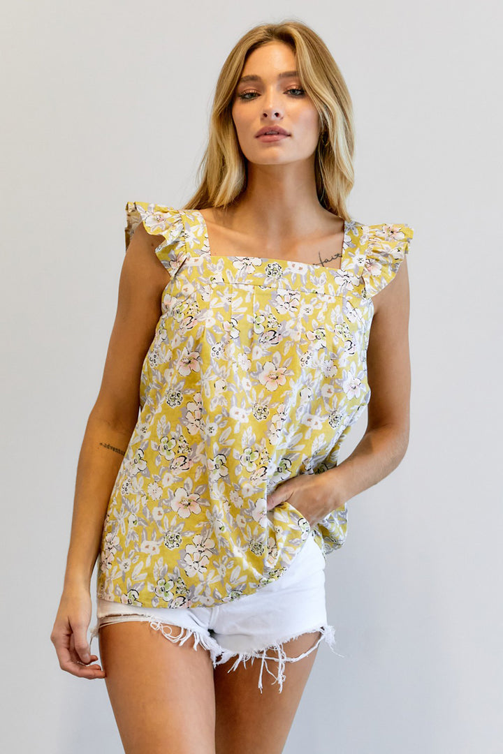 Floral Printed Ruffle Sleeveless Top - Azoroh