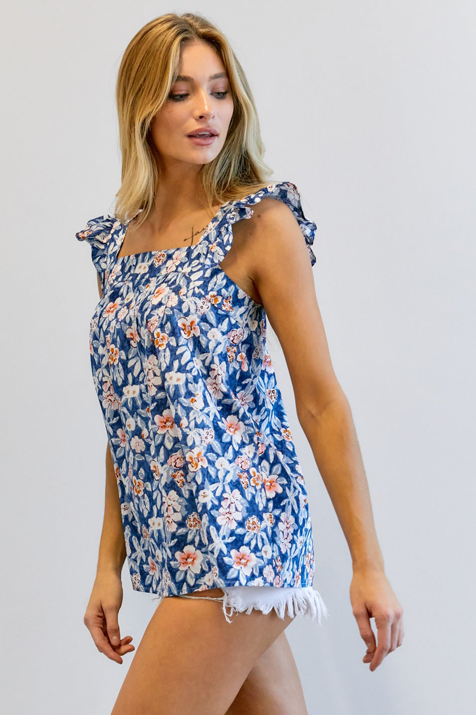 Floral Printed Ruffle Sleeveless Top - Azoroh