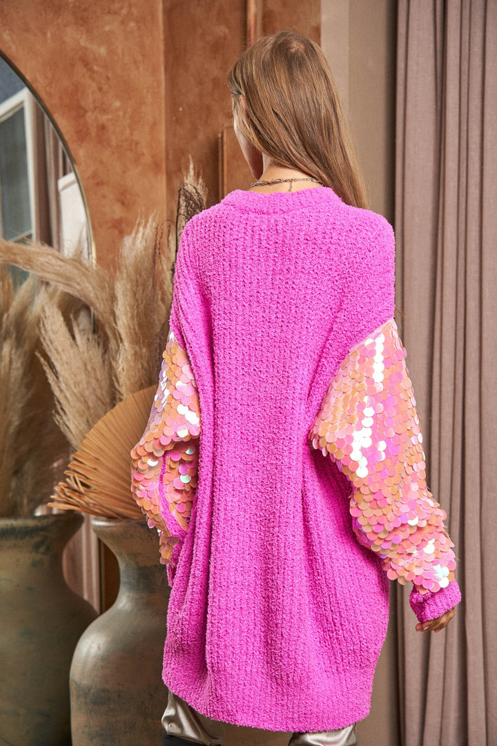 Sequin Sleeve Sweater Knit Tunic Top - Azoroh