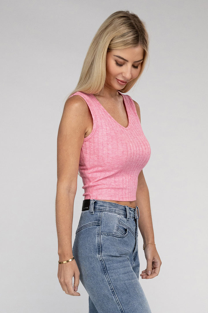 Ribbed Scoop Neck Cropped Sleeveless Top - Azoroh