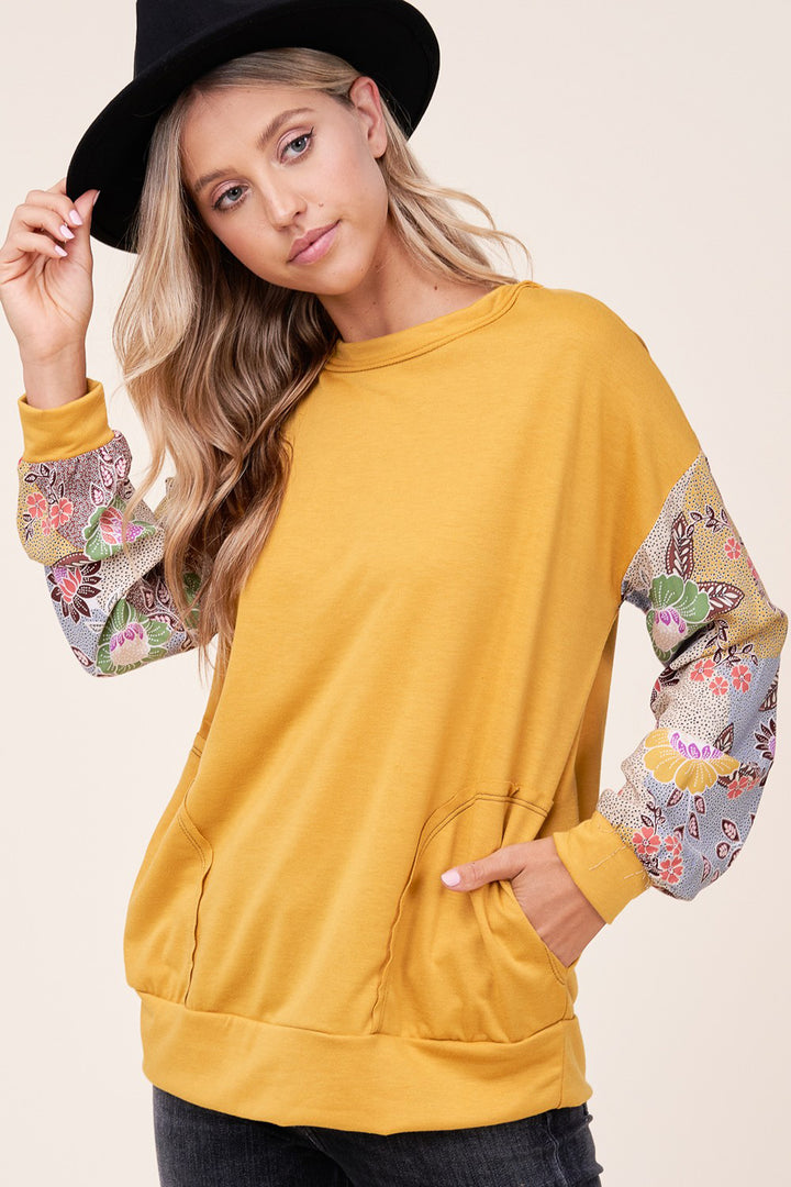 WOVEN FLORAL MIXED TOP