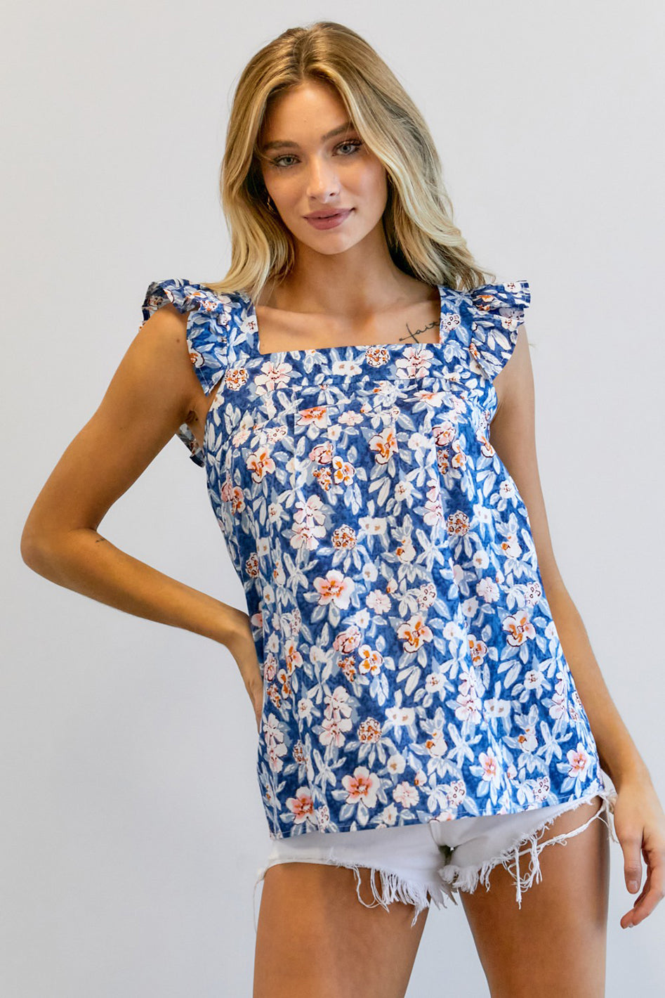 Floral Printed Ruffle Sleeveless Top - Azoroh