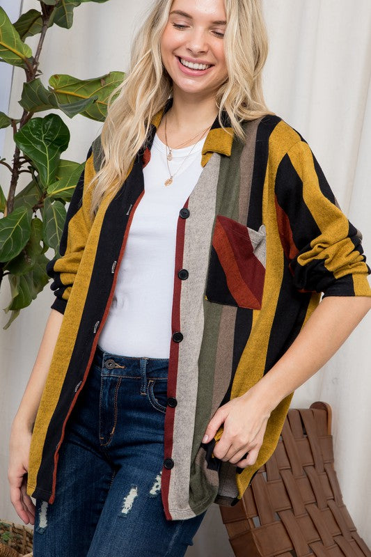 COZY STRIPE BUTTON DOWN SHACKET