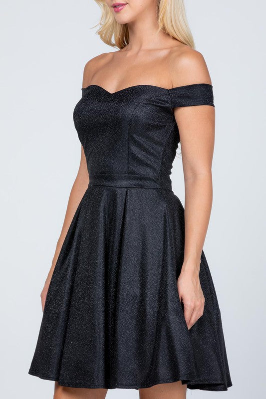 Off the shoulder skater dress jaquard