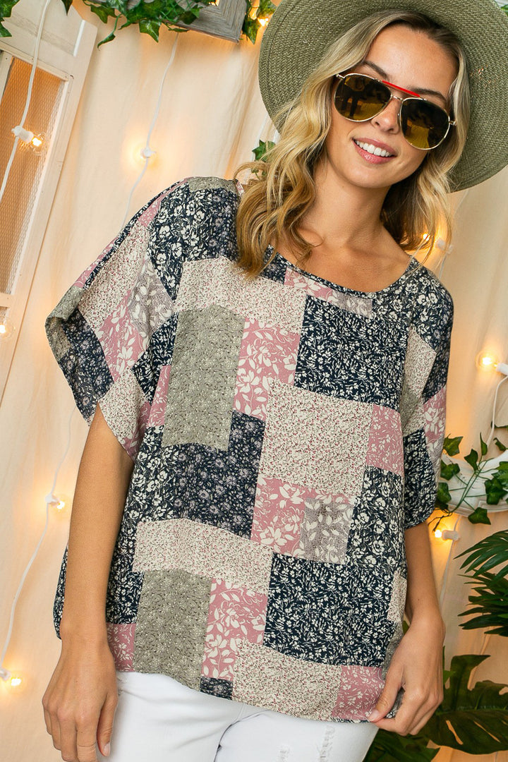 FLORAL PATCH PRINT KIMONO TOP