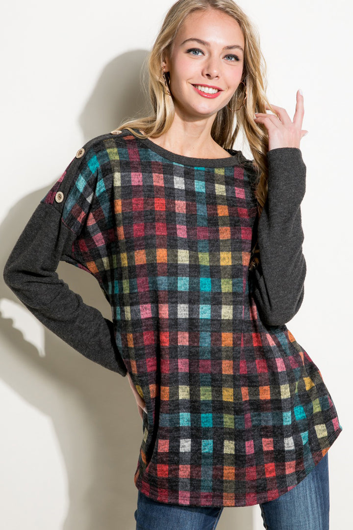 PLAID MIXED BOXY TOP