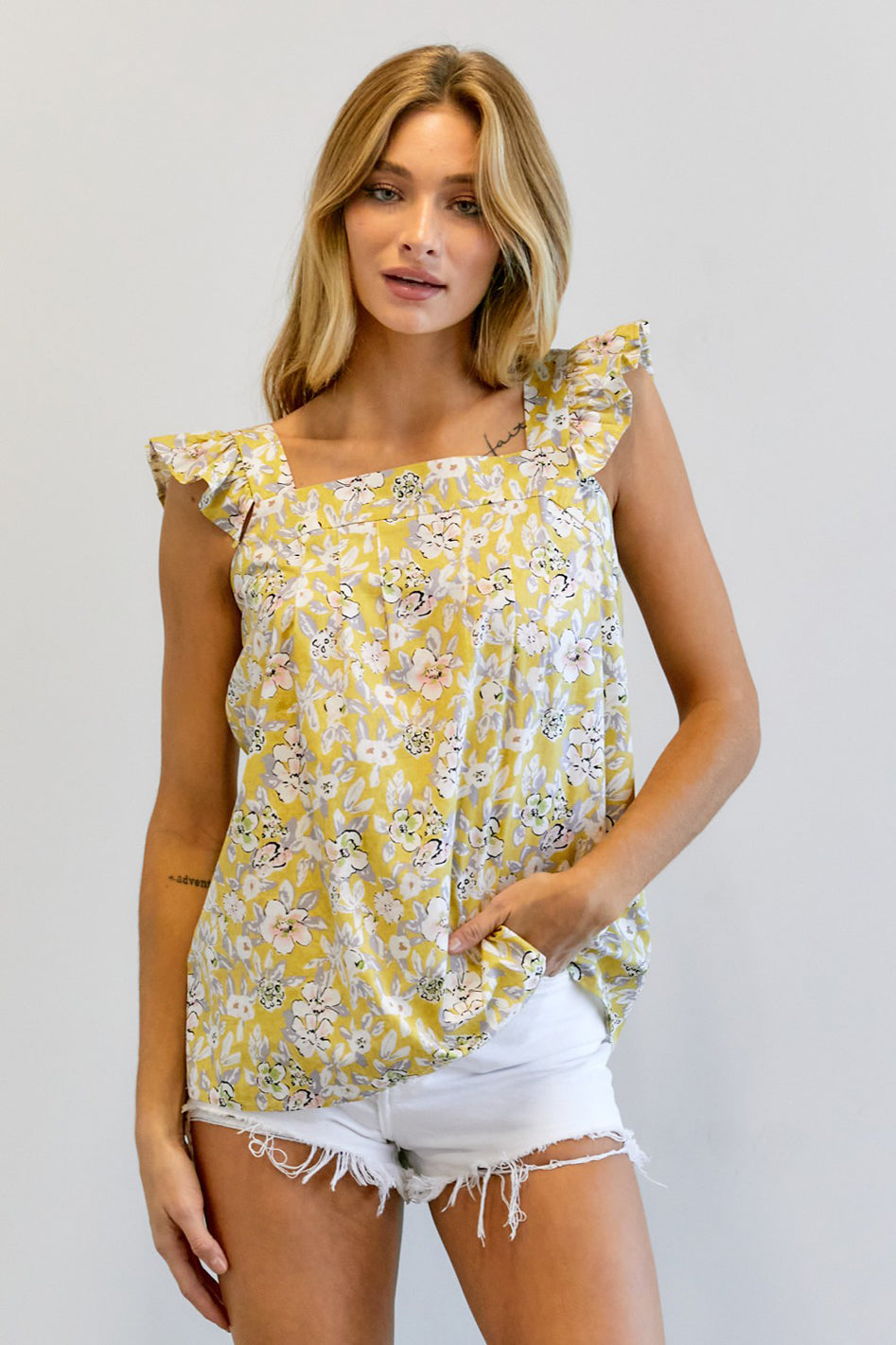 Floral Printed Ruffle Sleeveless Top - Azoroh