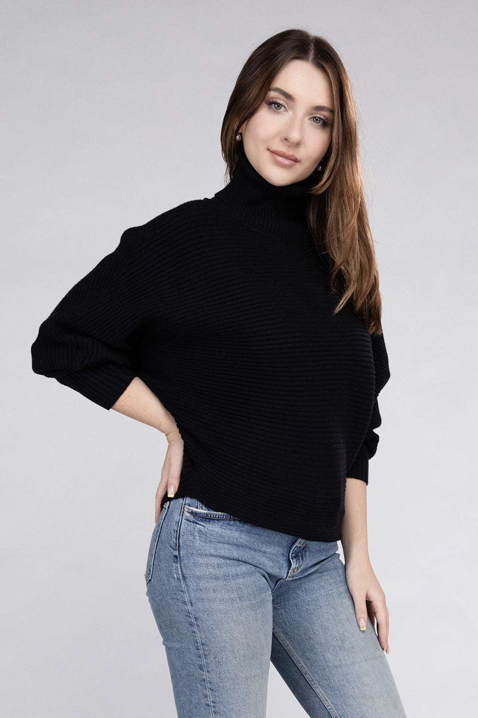 Viscose Dolman Sleeve Turtleneck Sweater - Azoroh