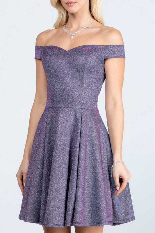 Off the shoulder skater dress jaquard