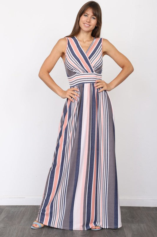 Surplice Stripe Maxi Dress