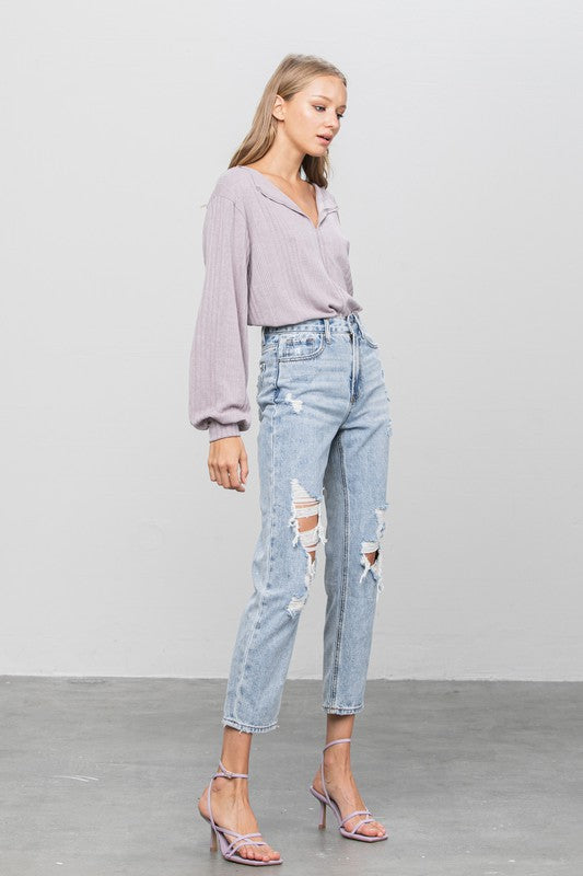 High Rise Ripped Girlfriend Jeans