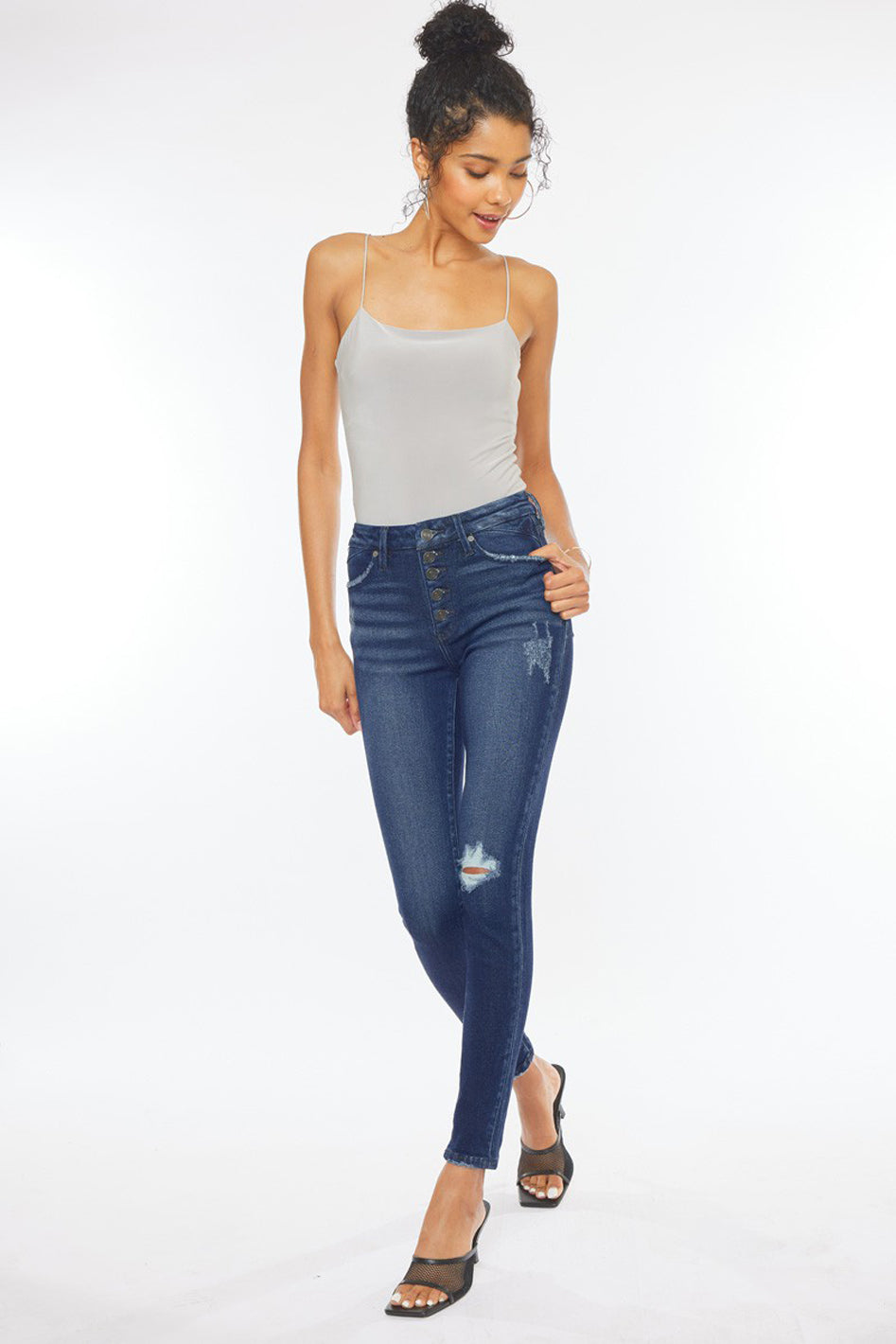High Rise Piecing Detail Super Skinny Jeans - Azoroh