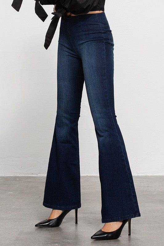 MID-RISE BANDED WIDER FLARE JEANS