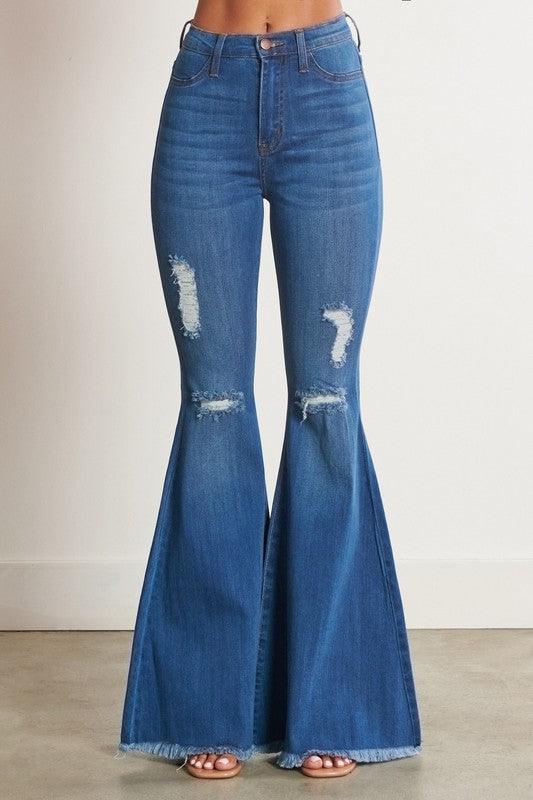 High-Waisted Distressed Flare Jeans - Azoroh