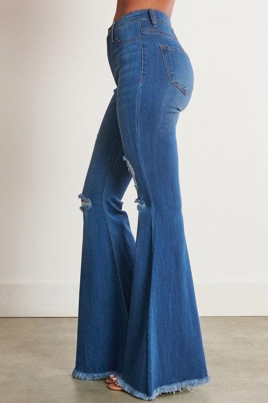 High-Waisted Distressed Flare Jeans - Azoroh