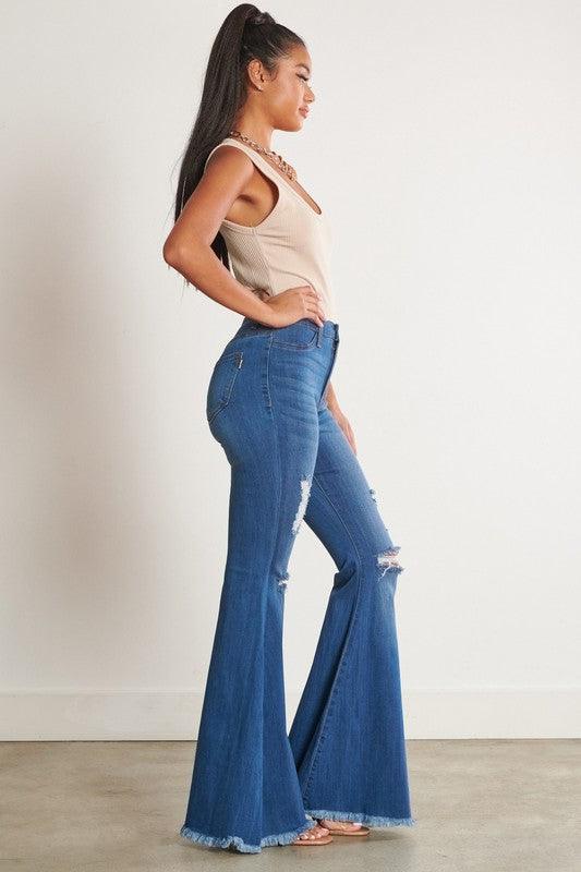 High-Waisted Distressed Flare Jeans - Azoroh