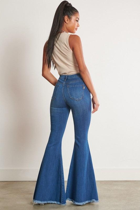 High-Waisted Distressed Flare Jeans - Azoroh