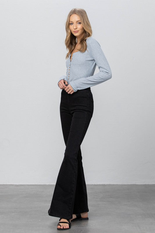 MID-RISE BANDED WIDER FLARE JEANS