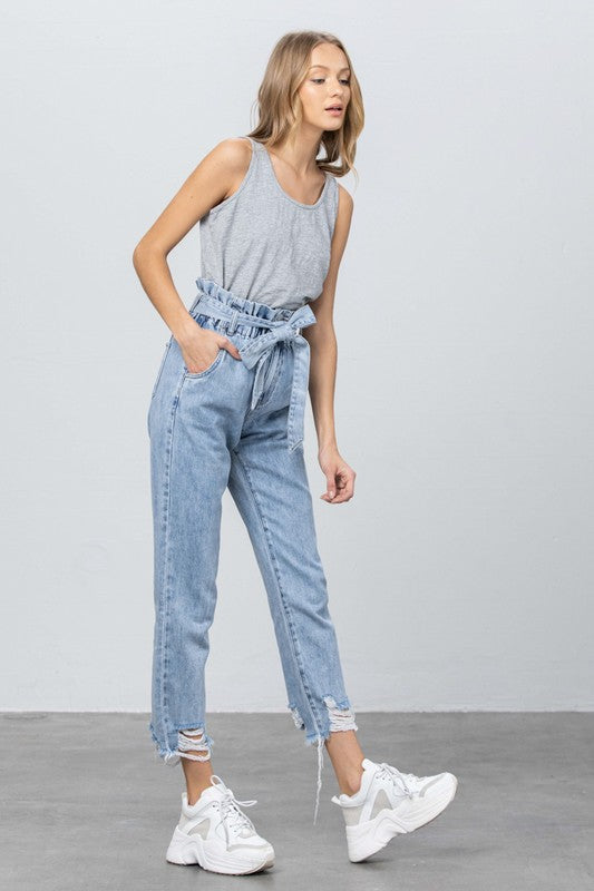 Super High Waisted Paper Bag Slouch Jeans