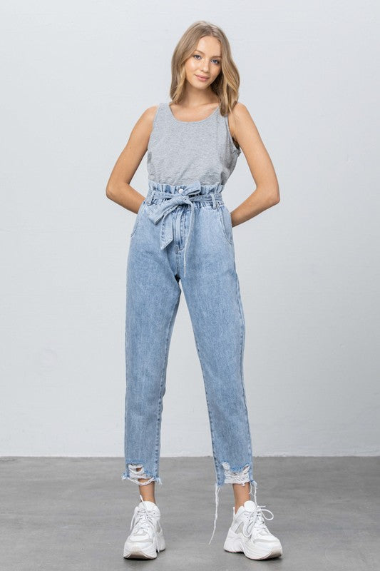 Super High Waisted Paper Bag Slouch Jeans