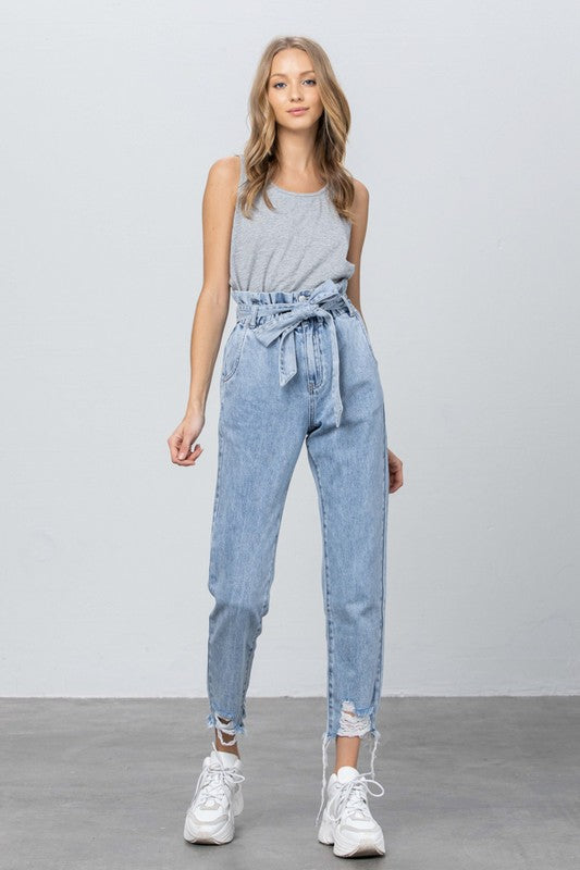 Super High Waisted Paper Bag Slouch Jeans