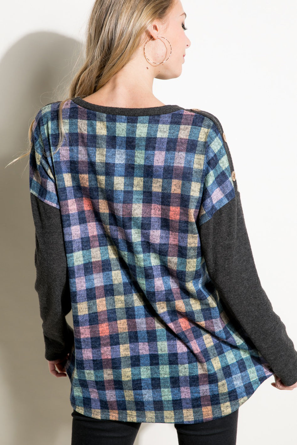 PLAID MIXED BOXY TOP