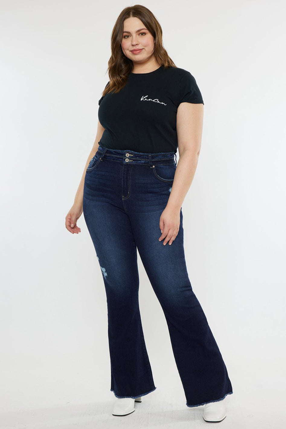 Plus High Rise Double WB Fray Hem Flare Jeans - Azoroh