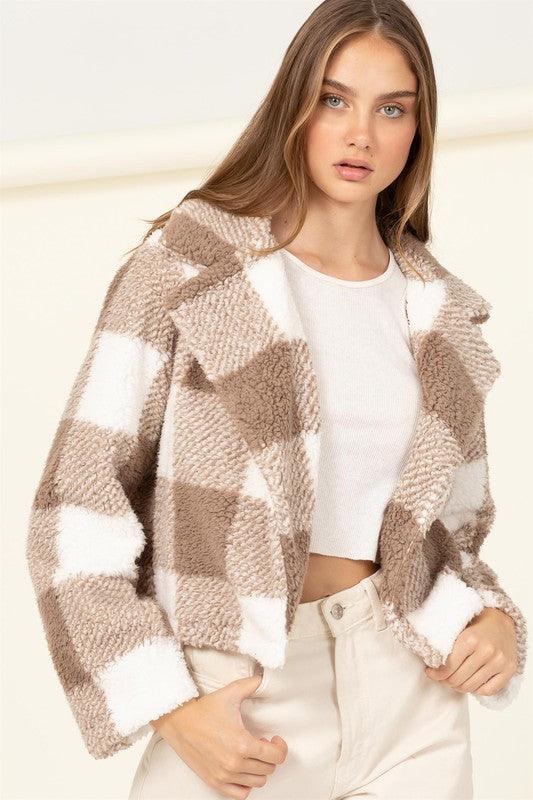 Lucky Break Plaid Pattern Fur Jacket - Azoroh
