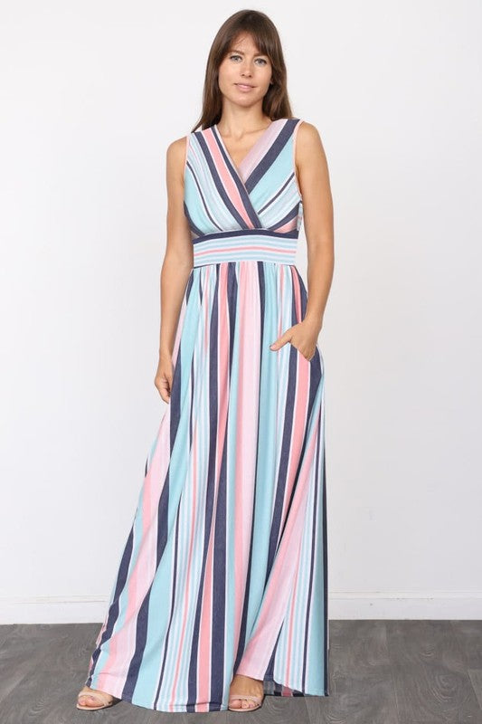 Surplice Stripe Maxi Dress