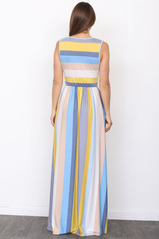 Surplice Stripe Maxi Dress