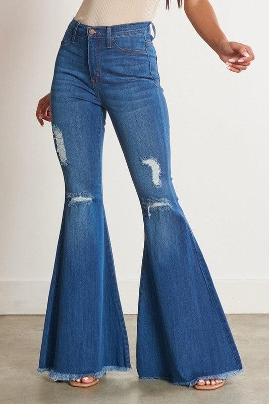 High-Waisted Distressed Flare Jeans - Azoroh