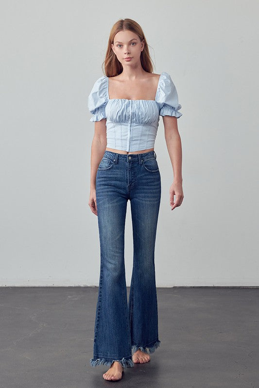 Frayed Hem Flare Jeans