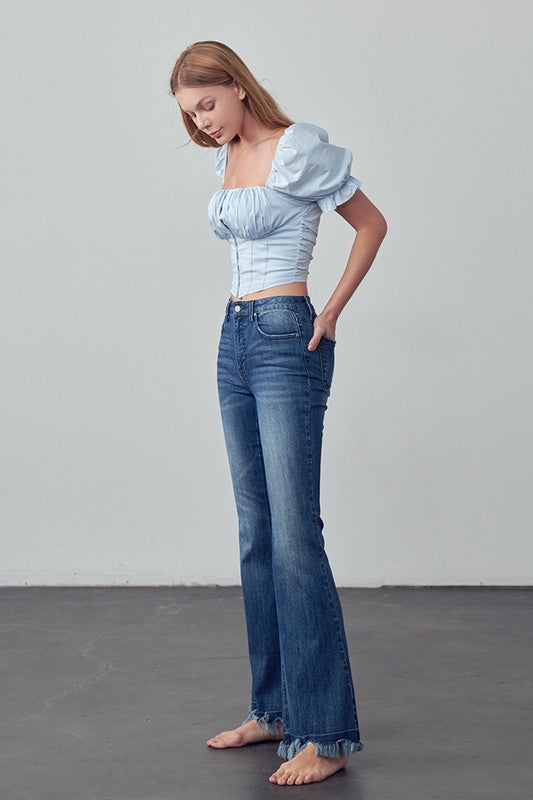 Frayed Hem Flare Jeans