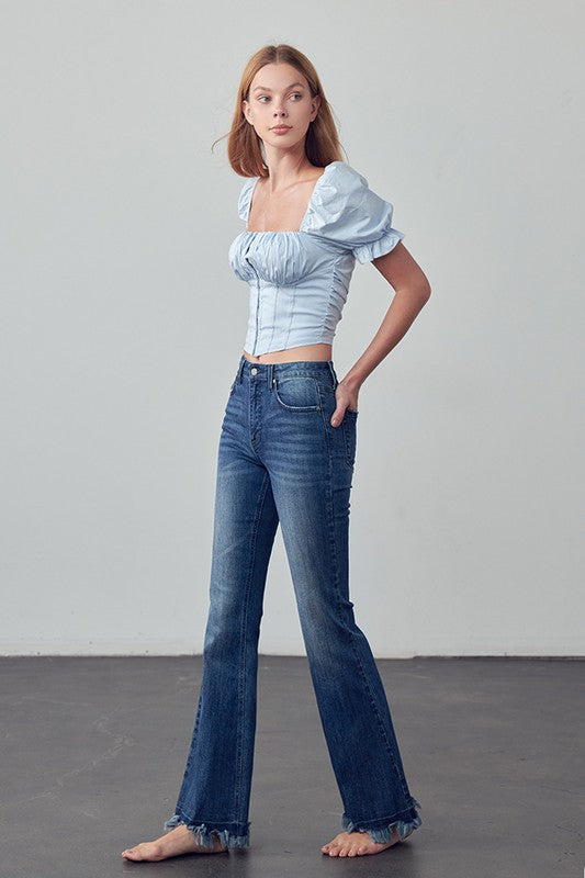 Frayed Hem Flare Jeans