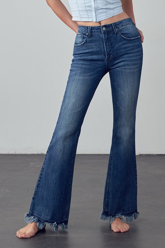 Frayed Hem Flare Jeans