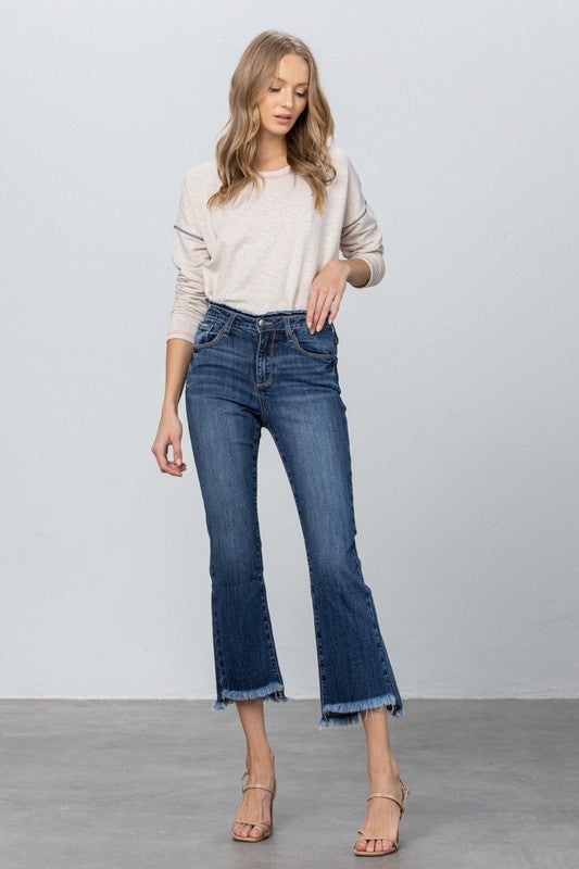 High Stretch Frayed Hem Crop Jeans