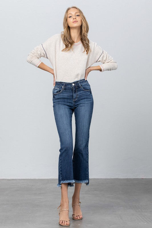 High Stretch Frayed Hem Crop Jeans