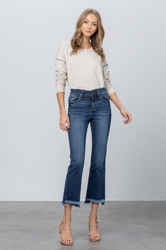 High Stretch Frayed Hem Crop Jeans