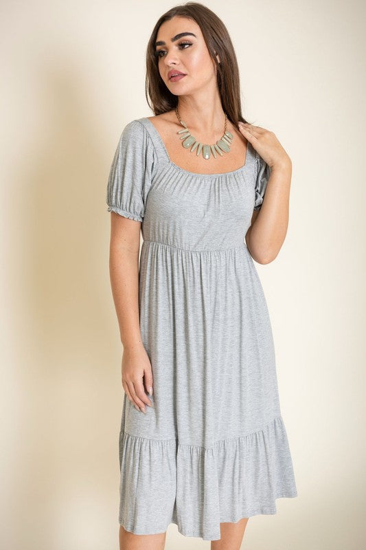 Square Neck Puff Sleeve Boho Dress