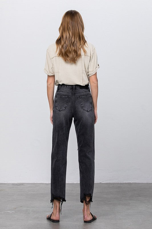 High Rise Ripped Frayed Hem Mom Jeans