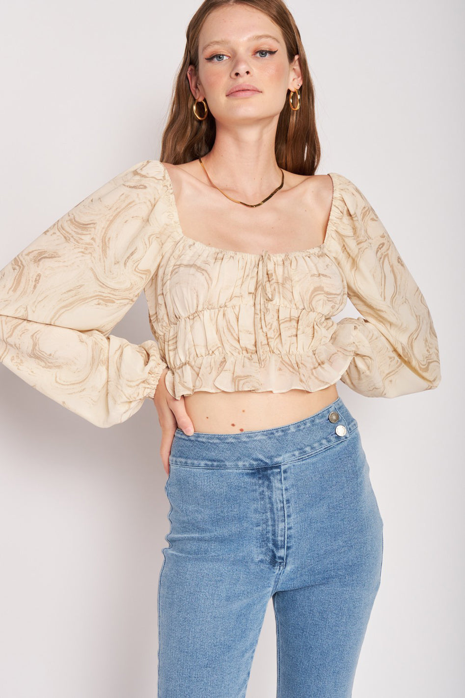 Long Sleeve With Ruched Detail Crop Top - Azoroh