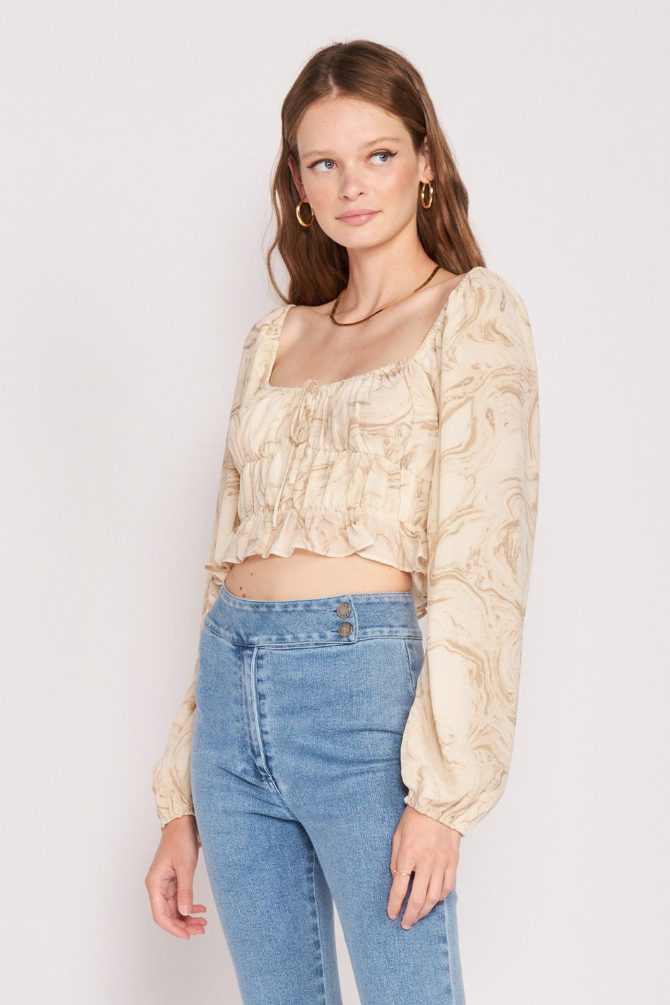 Long Sleeve With Ruched Detail Crop Top - Azoroh