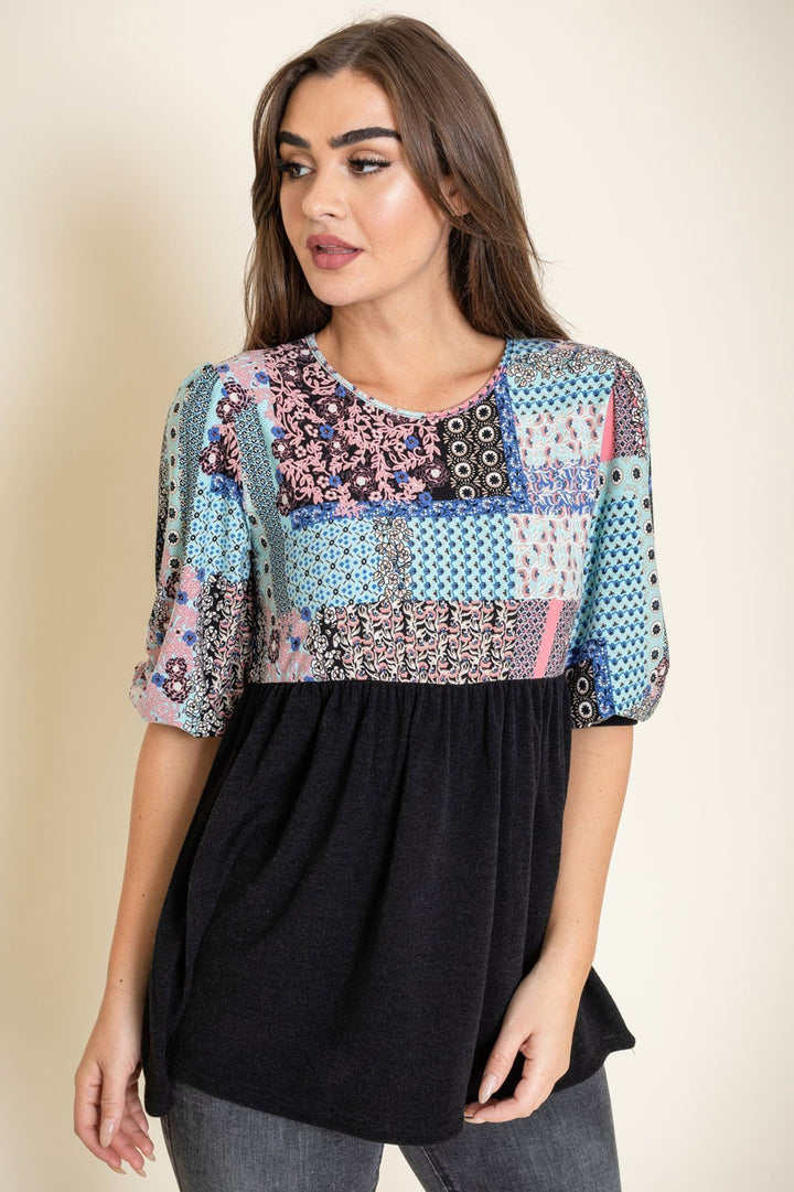 3/4 Sleeve Quilted Pattern Tunic