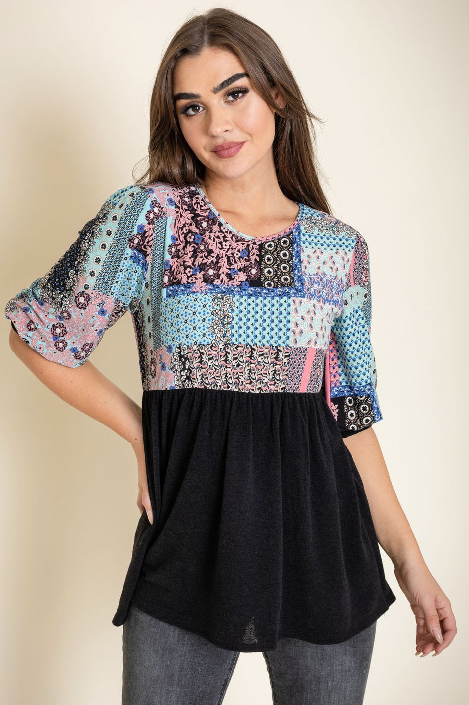 3/4 Sleeve Quilted Pattern Tunic