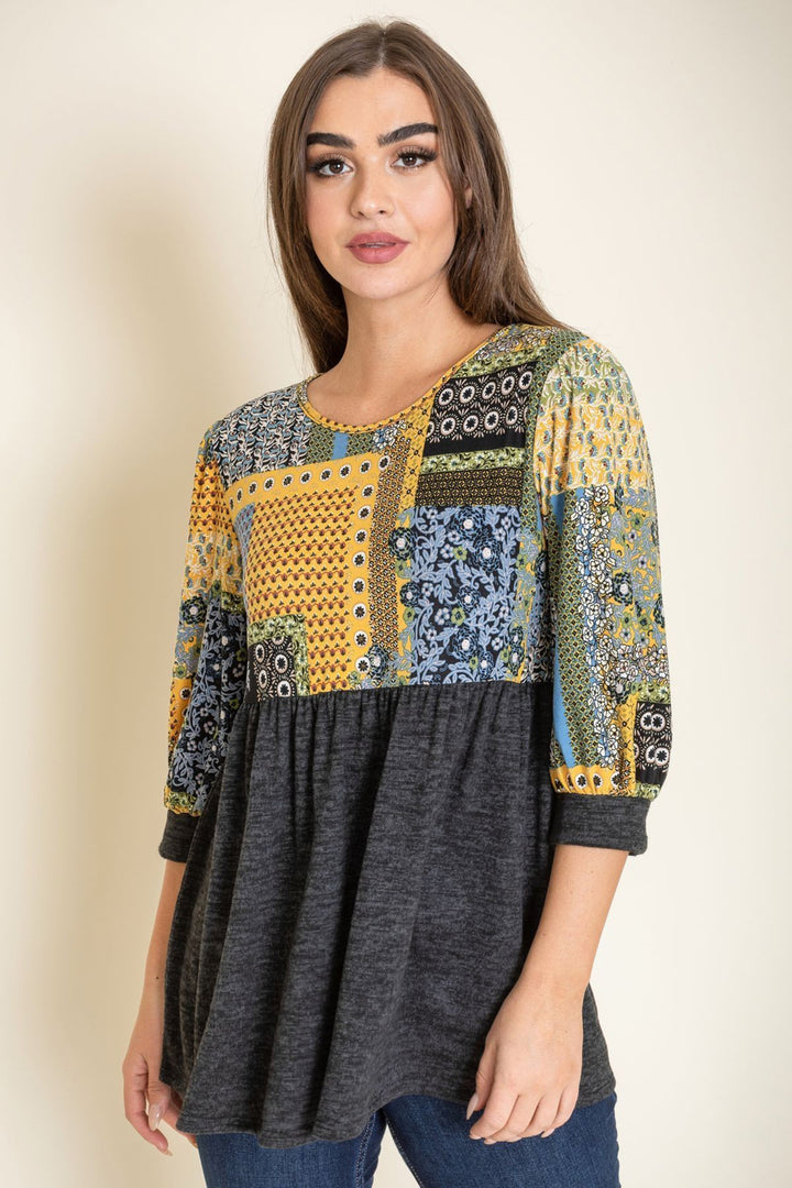 3/4 Sleeve Quilted Pattern Tunic