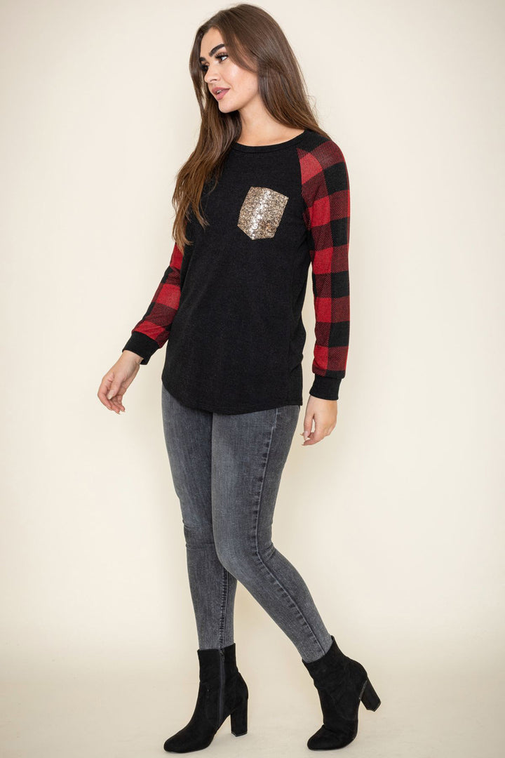 Checker Sleeve Sequin Pocket Tunic