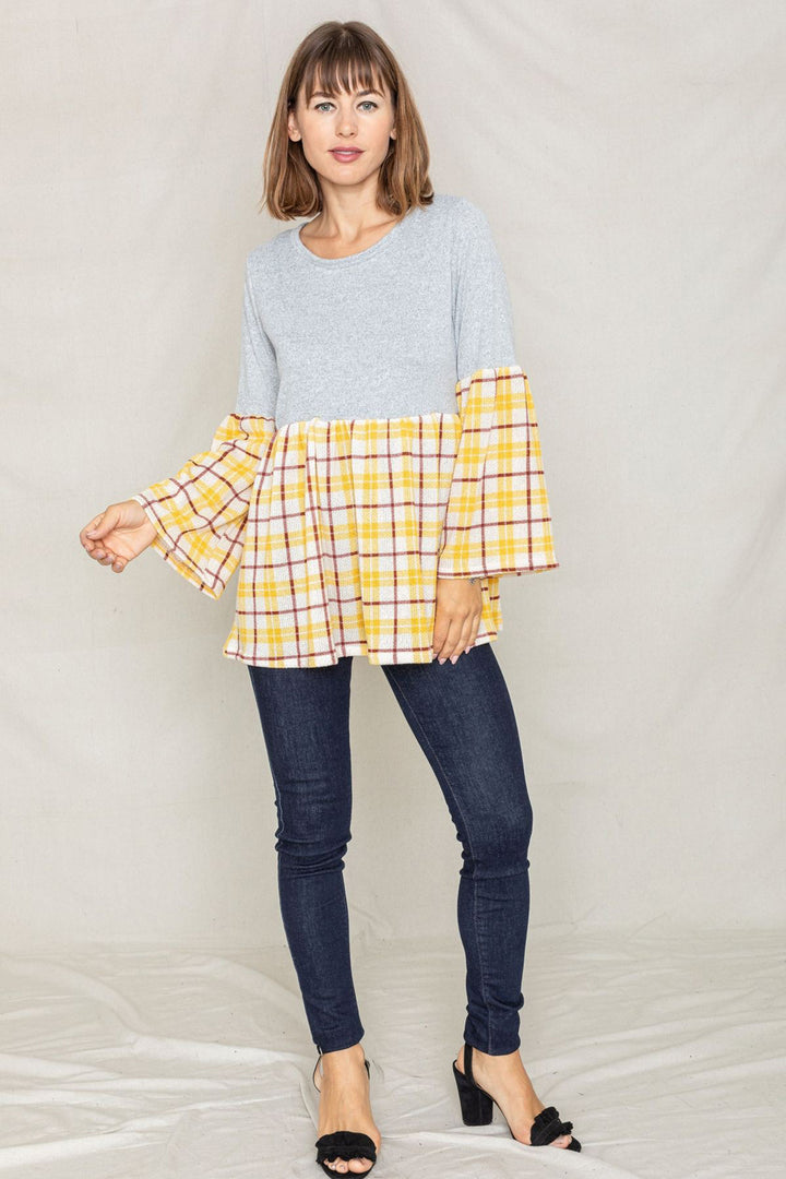 Bell Sleeve Plaid Tunic