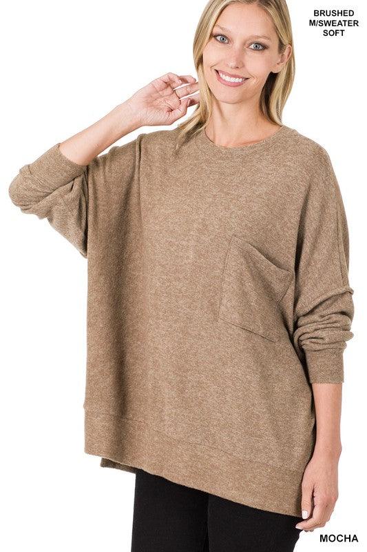Brushed Melange Drop Shoulder Oversized Sweater - Azoroh