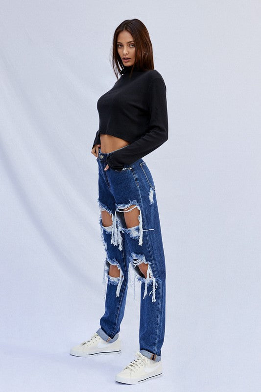 High Waist Ripped Baggy Jeans