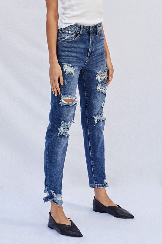 High Waist Ripped Boyfriend Jeans